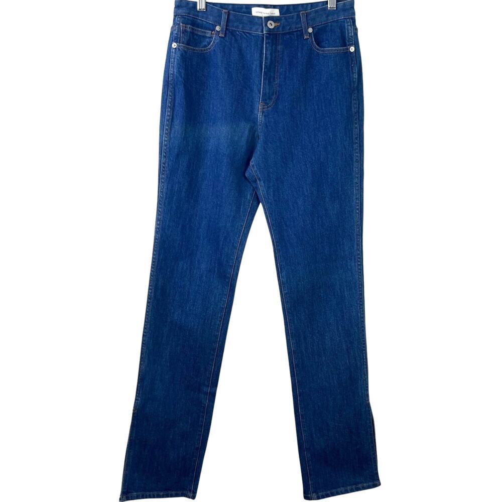 Something Navy NWT Womens Blue/Indigo Denim Jeans Straight Leg Side-Slit Size 29